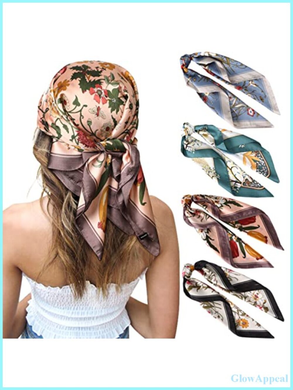 Silk Feeling Square Head Scarves for Women - 4 Pack Satin Hair Bandanas